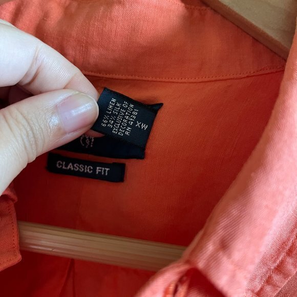 Ralph Lauren Linen Silk Classic Fit Orange Button Down Shirt Top Mens Size L - Picture 5 of 6